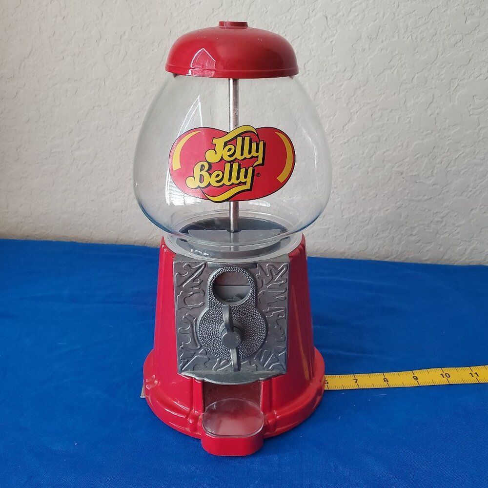 VTG Jelly Belly Jelly Bean Machine Classic Red Dispenser Metal Glass Style